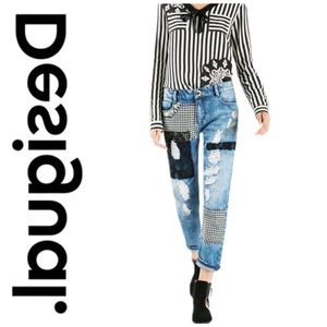 Desigual Mulato Patchwork Distressed Boyfriend Jeans Size 30.